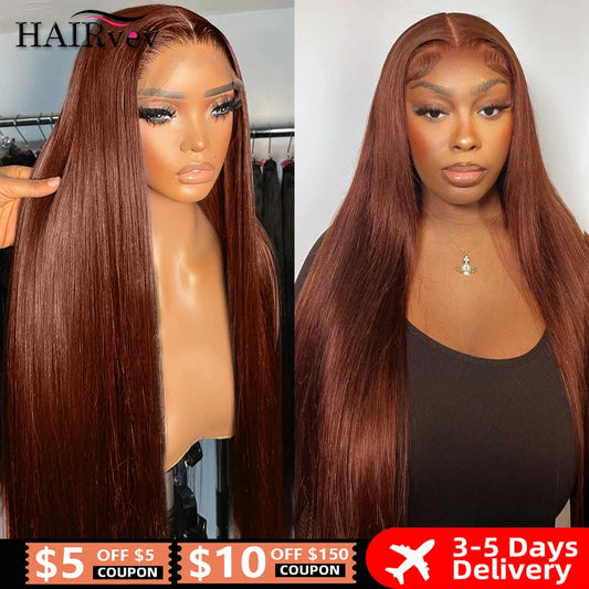 13x4 Reddish Brown Lace Front Wig Human Hair Bleached Brazilian Straight Colored Human Hair Wigs HD Lace Frontal Wig Pre Plucked