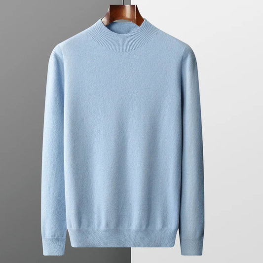 100% merino wool cashmere sweater men's semi-high neck autumn and winter solid color pullover Loose knit long sleeve jacket